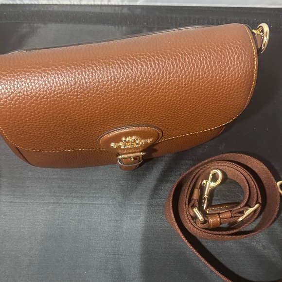 Coach Brown Leather Crossbody Bag with Gold Accents - Picture 7 of 7